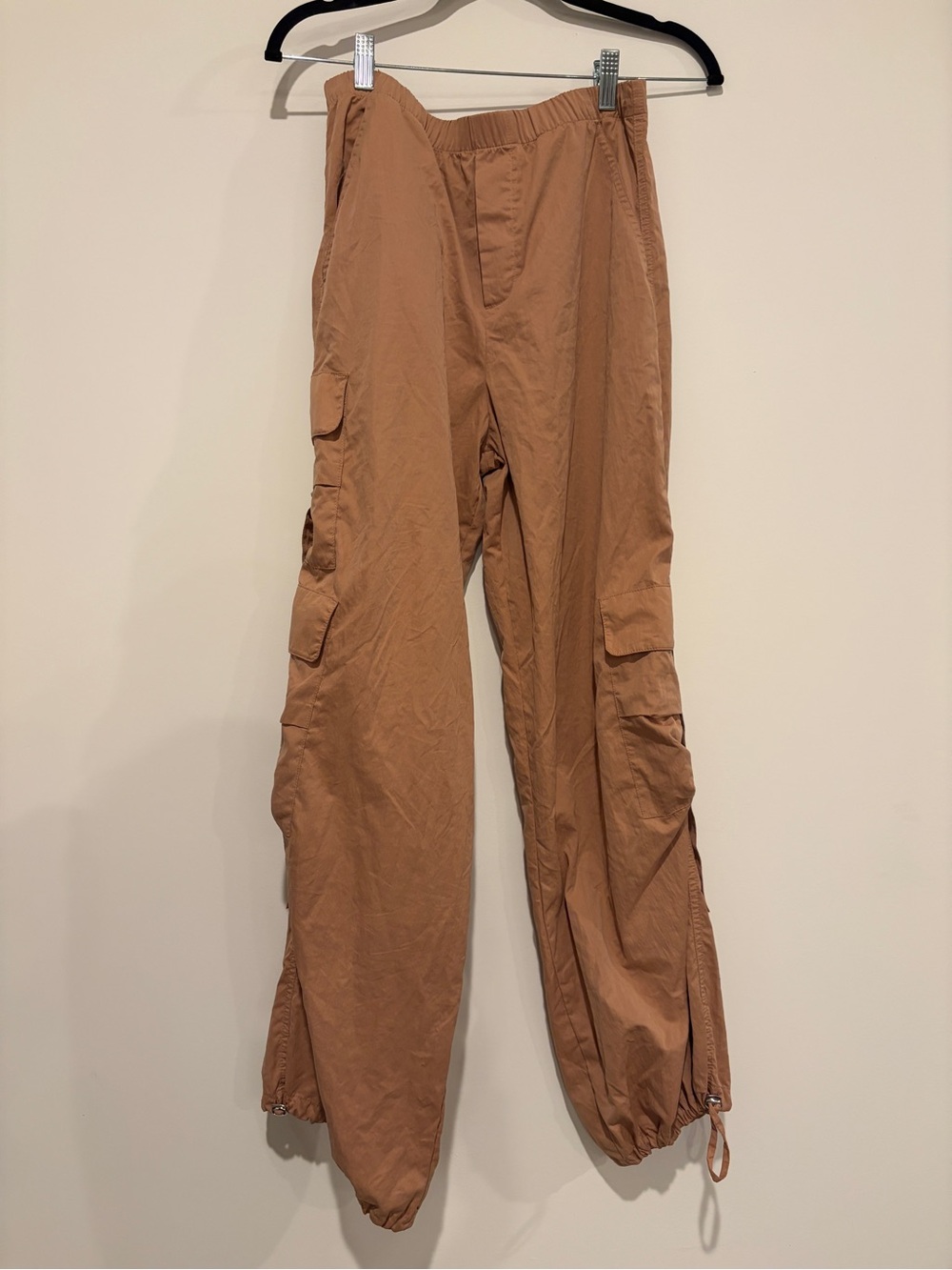 Zara XS Brown Parachute Cargo Pants Ruched Adjustable Hem Elastic Waist Jogger